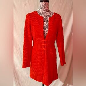 Red-Orange Long Knit Cardigan
